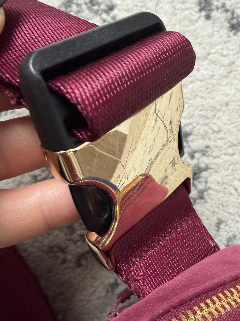 Lululemon Limited Edition Velour Quilted Burgundy Belt Bag with Gold Accent - Picture 12 of 13